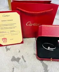18K Solid Gold Cartier Diamond Nail Bangle