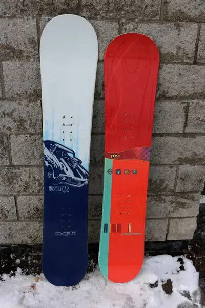 Two fiberglass snowboard snowboards s with metal edges Type A 15, View more