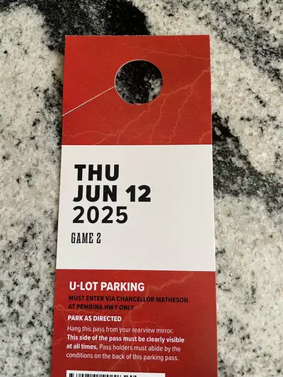 Get ready for the game with this Blue Bombers U-Lot parking pass, valid for June 12, 2025! This pass...