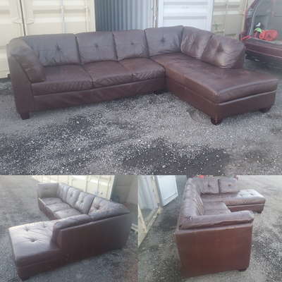 *Free Delivery* Large Real Leather Sectional Couch Sofa w Chaise, View more