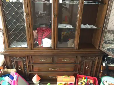 Big antique wooden china cabinet. I deliver!, View more