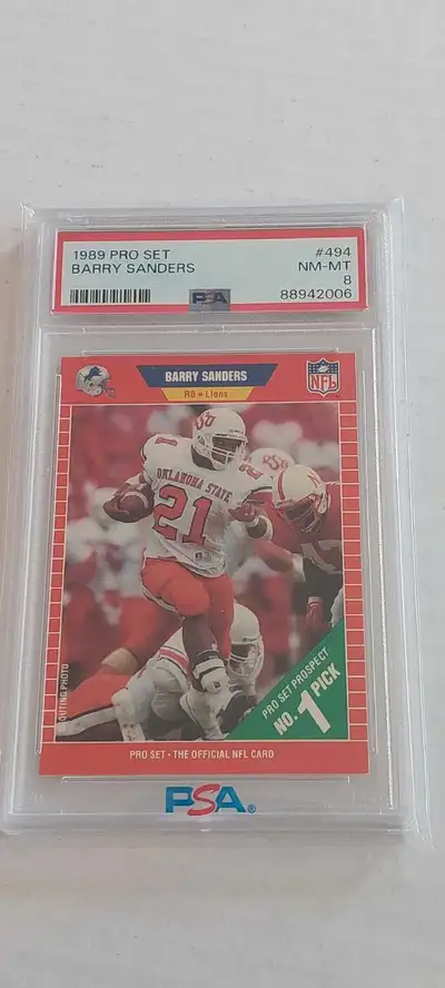 PSA 8 Barry Sanders 1989 Pro Set NFL #494 Graded Rookie Card, View more