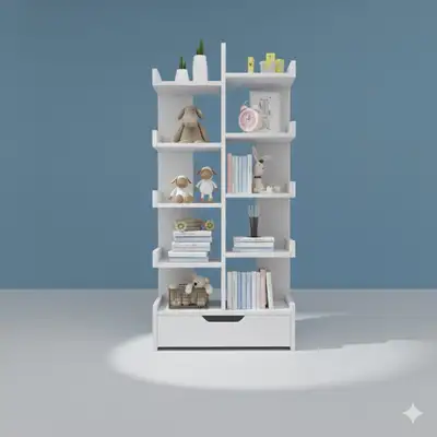 "White Modern Etagere Bookcase with Drawer - Two Colors are avai, View more