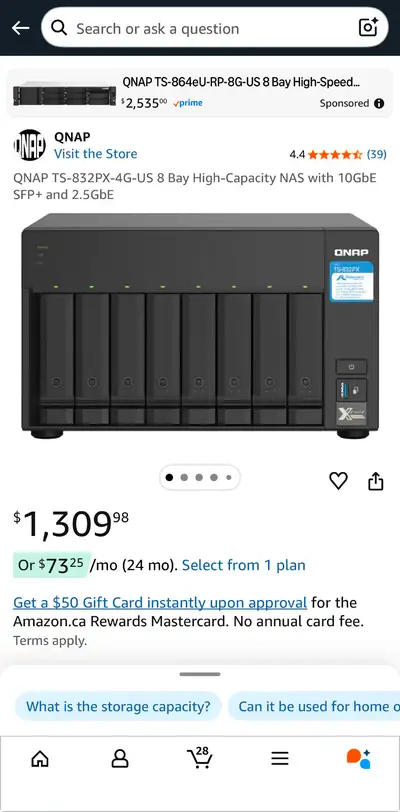 QNAP TS-832PX-4G-US 8 Bay High-Capacity NAS with 10GbE SFP+ 2.5G, View more