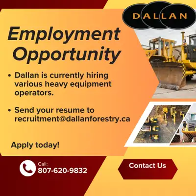HIRING HEAVY EQUIPMENT OPERATORS IN THUNDER BAY AND ATIKOKAN, View more