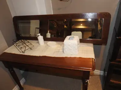 antique oak framed bevelled mirror (large), View more