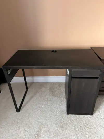 Black wooden Office desk + Black leather office chair , View more