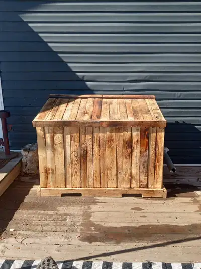 Pallet garbage. Burnt to color then epoxy clear coated. Very durable. $200 OBO CALL OR TEXT 780-616-...
