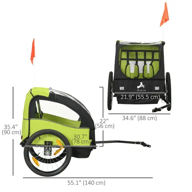  2 Seat Bike Trailer for Kids, Baby Stroller with Storage Bag in Strollers, Carriers & Car Seats in Markham / York Region - Image 4