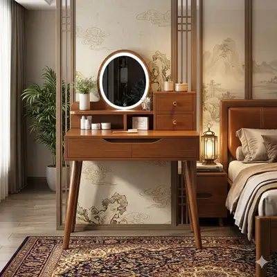Modern Wood Vanity Desk w/ LED Mirror & Drawers 80/40/130cm, View more