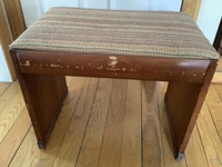 Vintage Upholstered Wood Bench