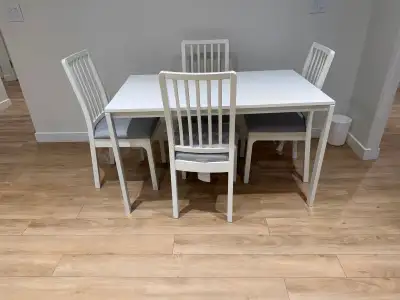 White Dining Table + 4 Chairs, View more