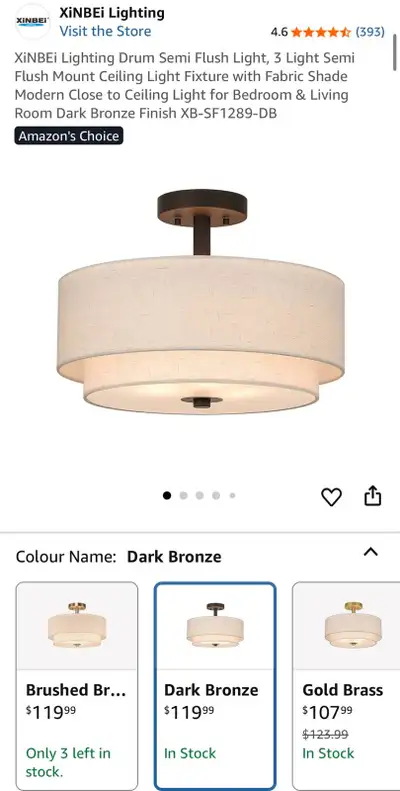 XiNBEi Lighting Drum Semi Flush Light (Dark Bronze), View more