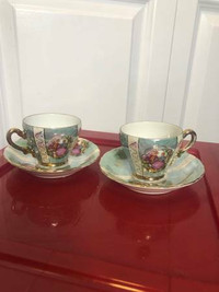 Sterling China Tea Cup And Saucer Iridescent Teal And Gold