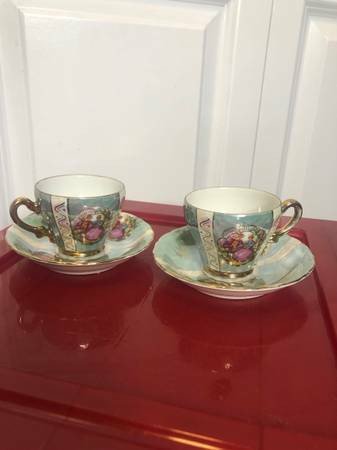 Sterling China Tea Cup And Saucer Iridescent Teal And Gold in Arts & Collectibles in Burnaby/New Westminster