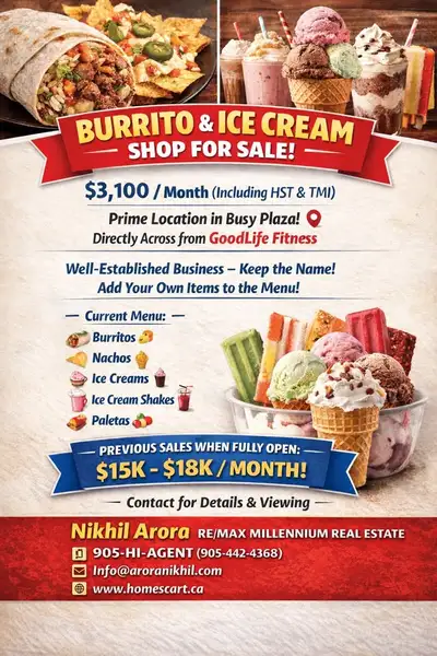 Franchise Burrito & Ice Cream Shop for Sale – Prime High-Traffic Location in Hamilton. Priced to sel...