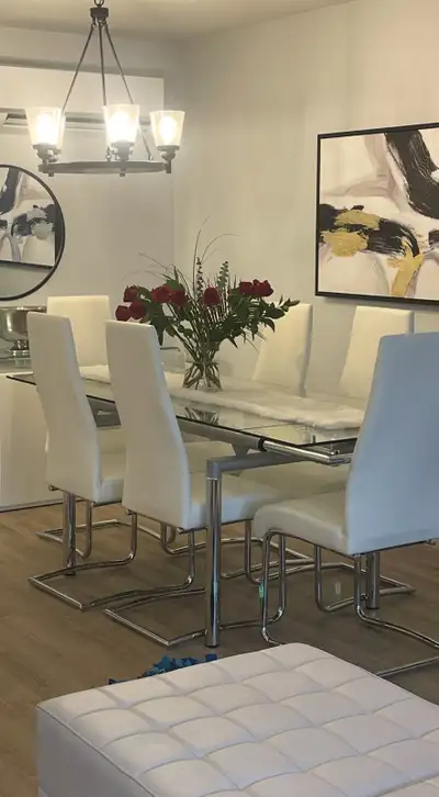 Like New Modern Glass Dining Set, View more