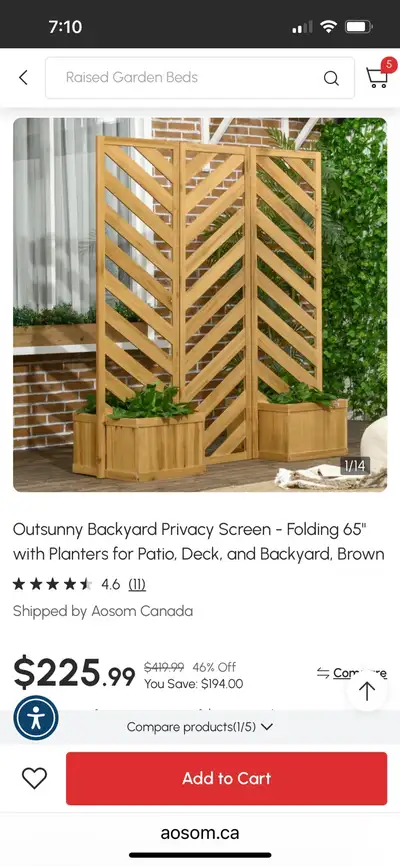 Outsunny Backyard Privacy Screen - Folding 65" with Planters, View more