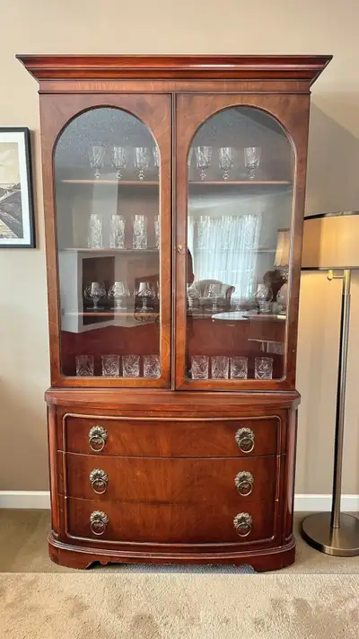 Vintage Drexel Solid Wood Curio Cabinet (1950s–1970s), View more
