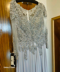 Daymor Couture Evening Gown Silver prom Dress size 14 $800