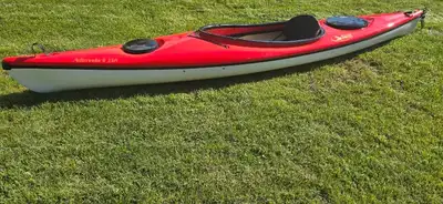 Spacious solo kayak with 2 waterproof storage areas. Adjustable seat and footrests. Foot-controlled...