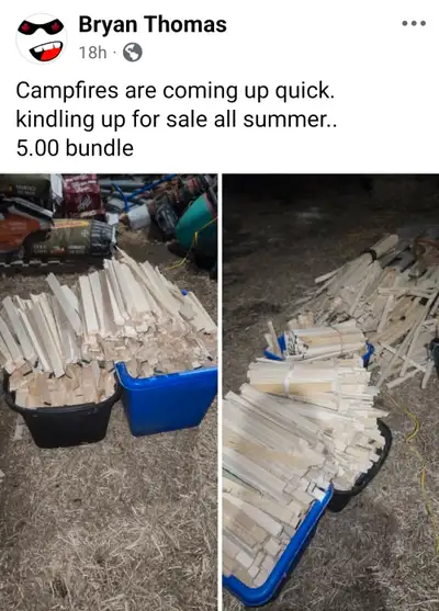 Camping fire kindling fire starter for sale. 10.00 per bundle