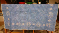 Vintage Hand Stitched, Crocheted, Blue Table Cloth