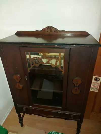 Antique Bookcase with glass door, one wide shallow drawer at bot, View more