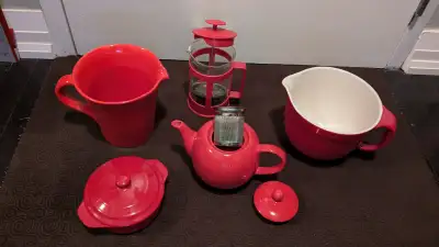Excellent Value, items in matching/complimentary reds. Brie Baker, Ceramic Pitchers (2), Bodum, Teap...