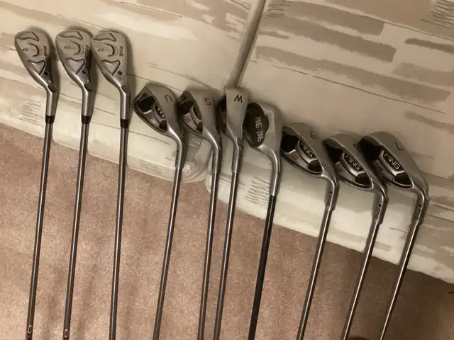 Complete set of PING men’s right hand golf clubs with carry bag,62863274397058122