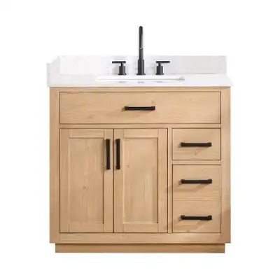 BRAND NEW 36" Single Bathroom Vanity in wood grain and white top, View more