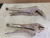 Two vice grip pliers, regular jaw & 3 1/8" wide jaw