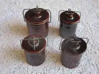 Vintage Set of Brown Crockery Farmhouse Jars with Clamp Lids