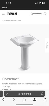 Kohler Devonshire Pedestal sink