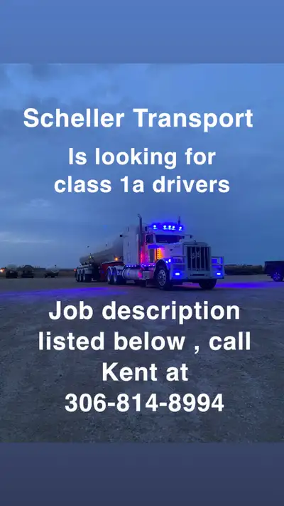 Scheller Transport is seeking Class 1A drivers to join our team! Job Description: Drivers will be pu...
