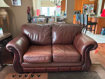 We are selling our home furniture Brown used leather sofas- good for cottage country White sofa set-...