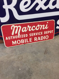 Rare embossed Marconi radio sign 306-717-9678