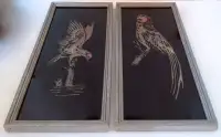 Antiquité Collection Ensmble de deux cadres anciens "Oiseaux" L