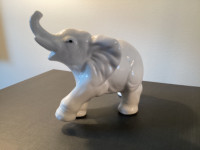 Vintage White Porcelain "Trunk Up" Elephant Figurine