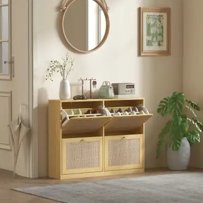 4 flip Narrow Shoe Storage Cabinet, Rattan Shoe Cabinet, View more