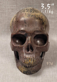 Crâne Skullis 3½" de jaspe naturel. Picture jasper Skull.