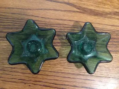 Depression Candle Holders Candlestick Green Glass