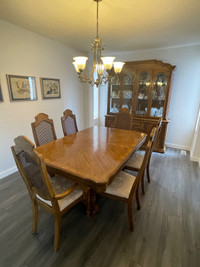 Full Solid Oak Dining Set with Matching China Cabinet