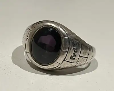 Vintage FedEx Federal Express 25 Year Service Award Ring Sterling Silver Size 11.5 w/ Box • Item: Vi...