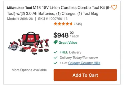 Milwaukee 6 tool 2 battery charger and tool kit, View more