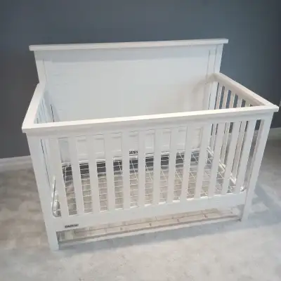 White crib and dresser, View more