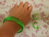 Vintage 1980's?  Candy Green Bracelet and Earrings Set