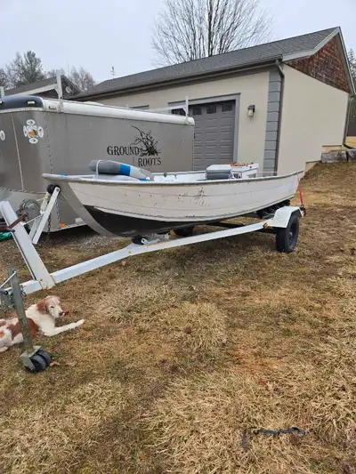 14ft sturdy aluminum fishing boat Trailer with newer tires Swivel seats 9.9 evenrude * perfect boat...