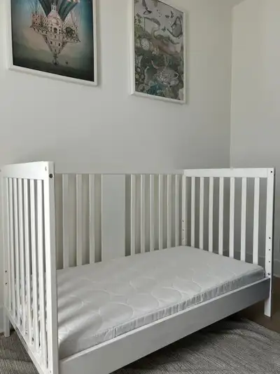 Baby Crib with Memory Foam Mattress – Adjustable & Convertible!, View more