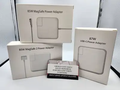 Nous proposons des chargeurs de qualité pour MacBook Pro et Air : MagSafe 1, MagSafe 2 et USB-C, com...